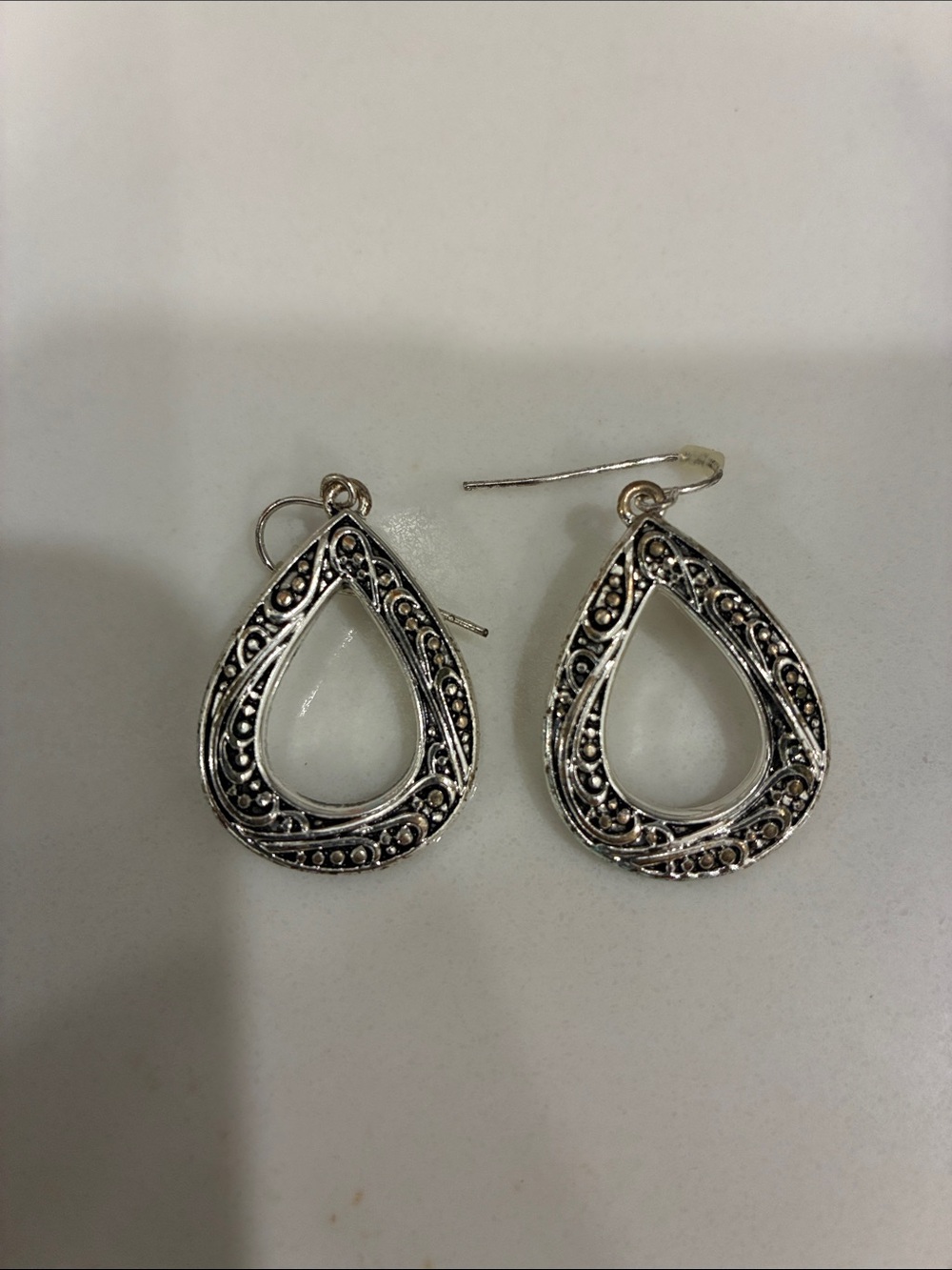 Silver Teardrop Filigree Dangle Earrings - Women Jewelry